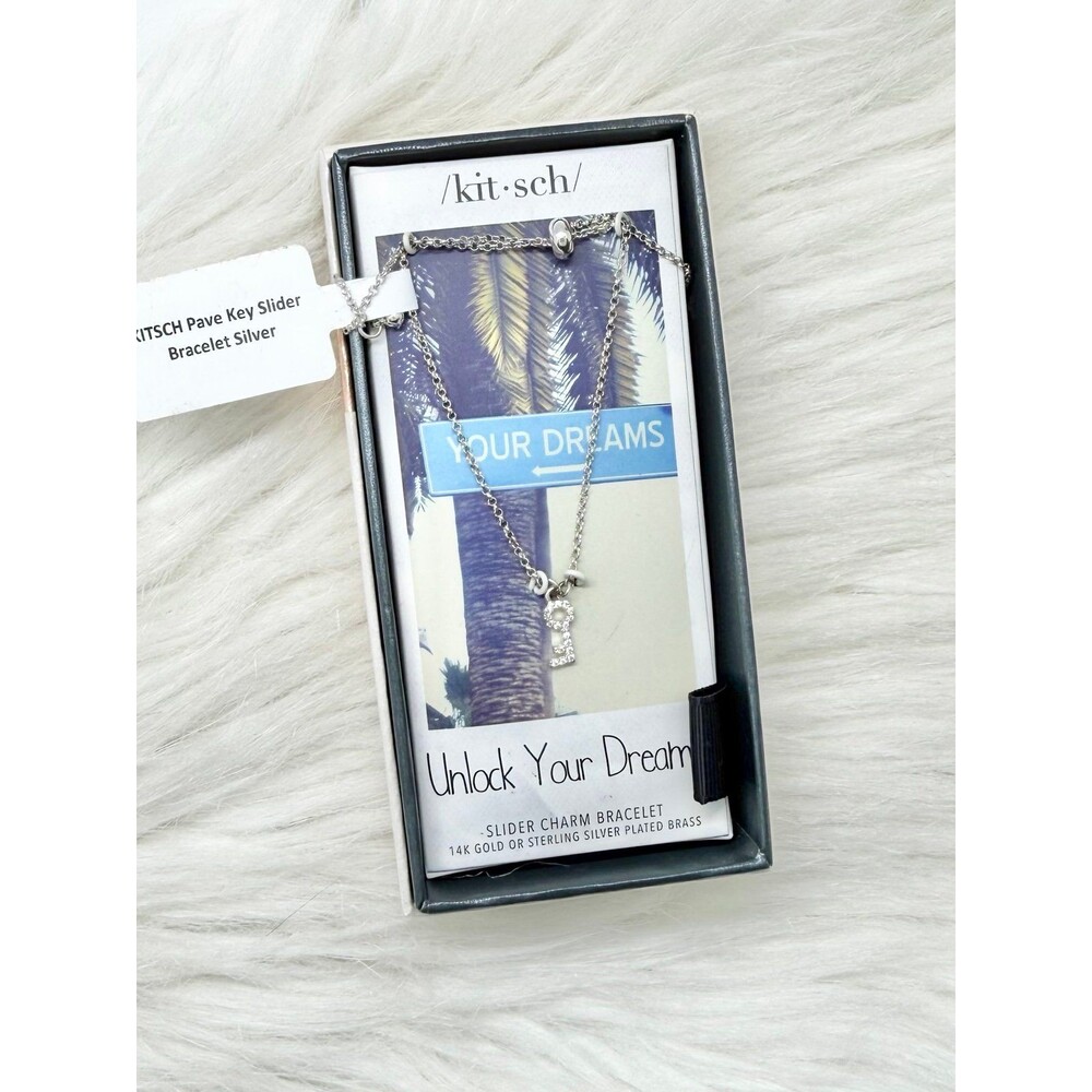 Kitsch Pave Key Slider Bracelet in Silver with a Small Cute Key Charm NIB